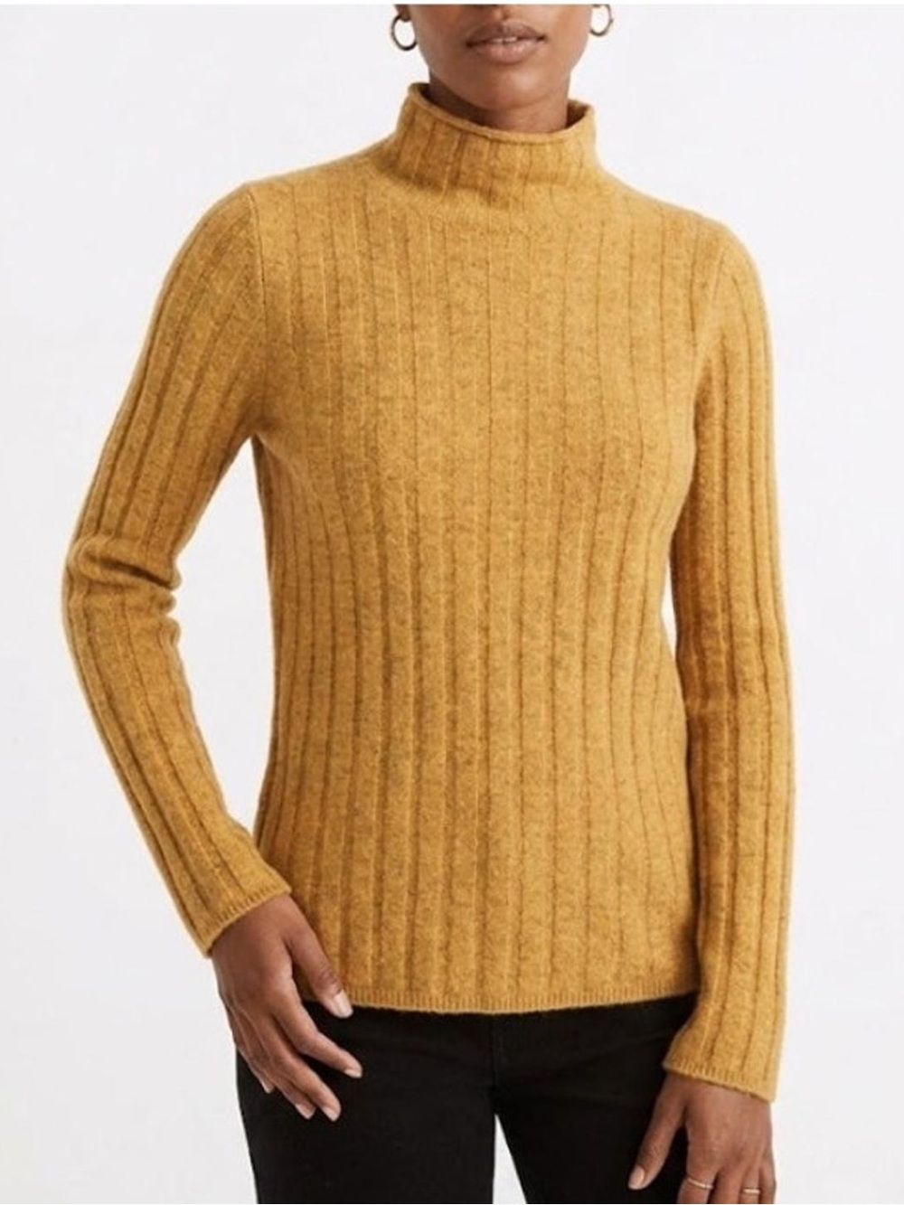 Madewell Mustard Ribbed Mock Neck Merino Wool Alpaca Sweater S Autumn Fall Cozy